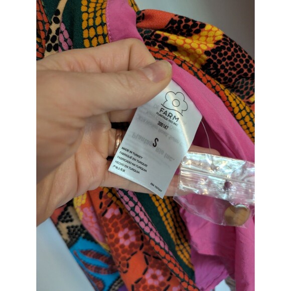 Farm Rio Dotted Patch Scarf Mini Dress S Small Wrap Tassel Tie Mixed Print $225 - Picture 10 of 13